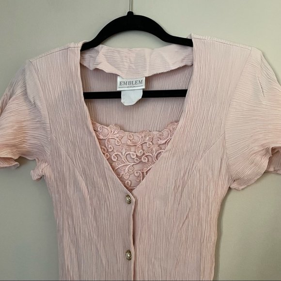 Vintage button down pink romantic flutter sleeve midi dress size 4 - Picture 3 of 11